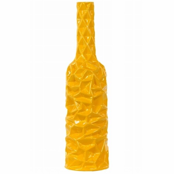 H2H Urban Trends Collection  Ceramic Round Bottle Vase With Wrinkled Sides- Large - Yellow H23252568
